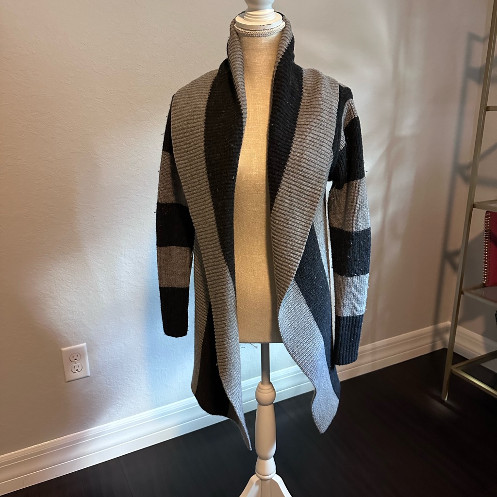 Banana Republic Black And Gray Striped Cardigan